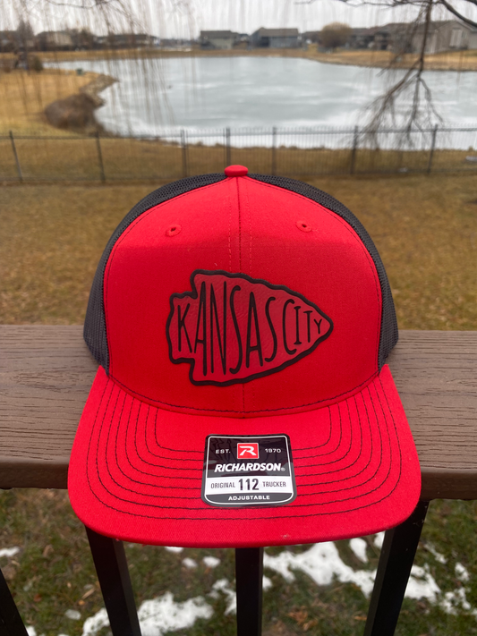 Kansas City Chiefs Arrowhead logo Leather Patch Richardson Red and Black hat