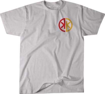 Kingdom Korner Podcast T-shirt on light white heather gray